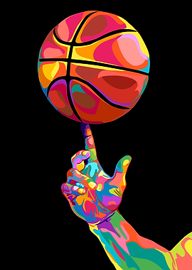 Colorful Basketball Spinning on Finger