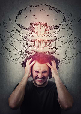 Stressed Man with Explosion Drawing