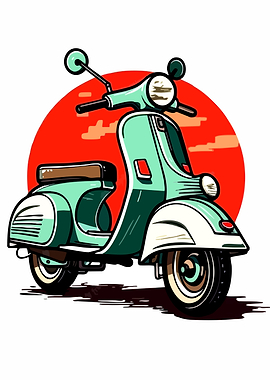 Retro Scooter Illustration with Red Sunset