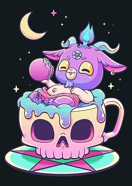 Pastel Goth Baphomet in Skull Teacup