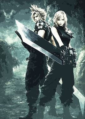 Cloud and Tifa in the forest