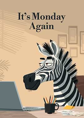 Monday Zebra at Desk Illustration