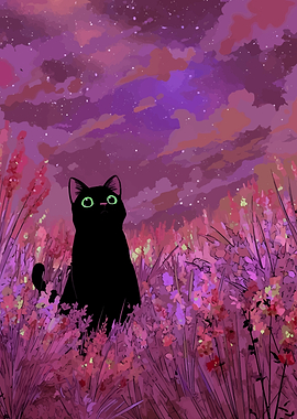 Black Cat in Lavender Field