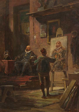 Painter in Studio Painting a Portrait