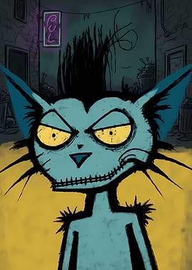 Grumpy Cat in Alleyway Illustration