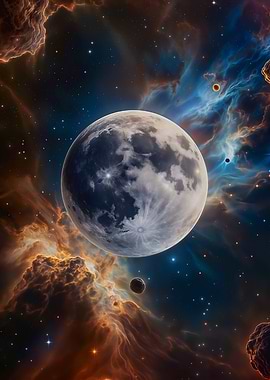 Moon and Nebula in Space