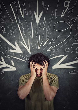 Stressed Man with Arrows Background