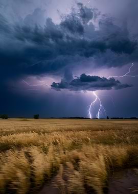 Lightning Storm Over Golden Field