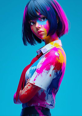Anime Girl Covered in Paint
