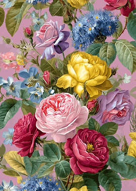 Floral Pattern with Roses and Leaves