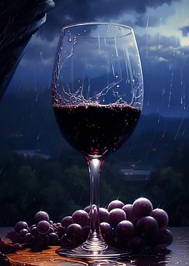 Wine Glass with Grapes
