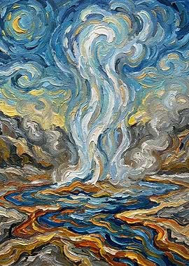 Impressionistic Geyser Landscape Painting