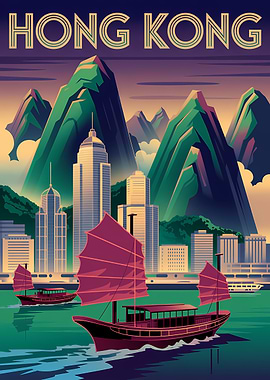 Hong Kong Travel Poster Illustration