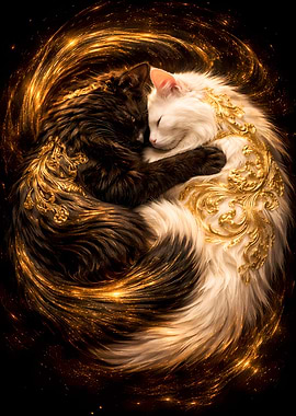 Black And White Cats Couple - Luxury Animal Wall Art - Romantic Gift Decor