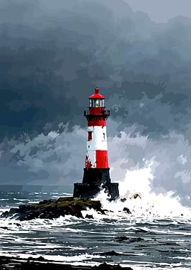 Lighthouse on Rocky Coastline