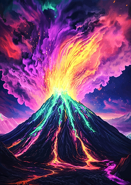 Colorful Volcanic Eruption Digital Art