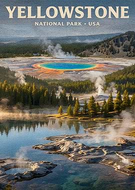 Yellowstone National Park Vintage Travel Poster