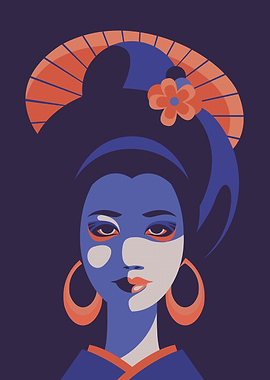 Geisha Portrait in Flat Design Style