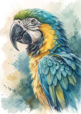 Watercolor Portrait of a Blue Macaw