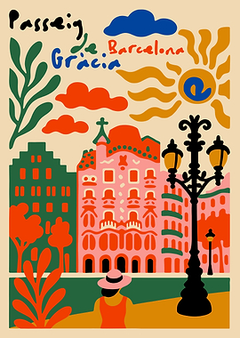 Passeig de Gràcia, Barcelona Illustration
