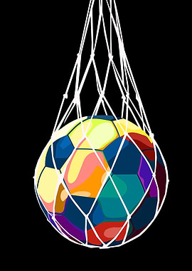 Colorful Soccer Ball in Net