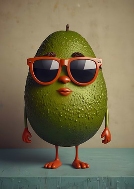 Cool Avocado Character with Sunglasses