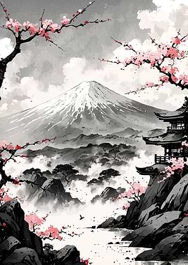 Japanese Landscape Cherry Blossoms