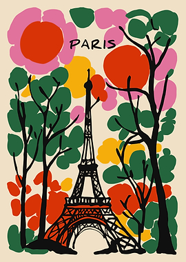 Paris Eiffel Tower Colorful Illustration