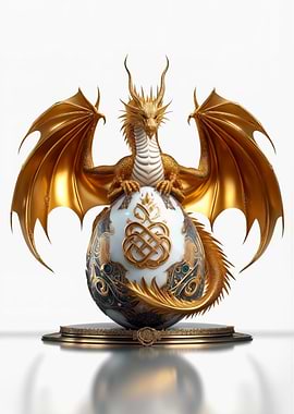 Golden Dragon Perched on Ornate Egg