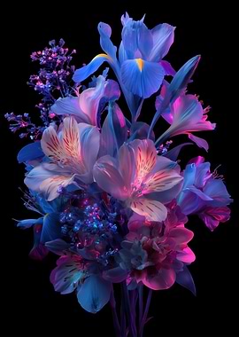 Floral bouquet with neon lighting