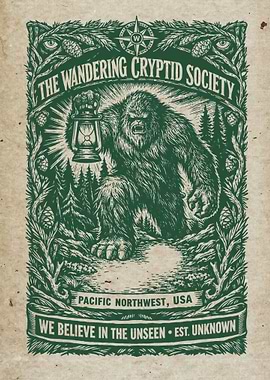 The Wandering Cryptid Society - PNW Bigfoot Vintage Art