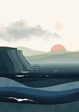 Coastal Landscape with Cliffs and Sun