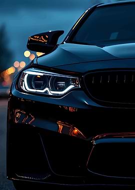 Sleek Black Car Close-Up at Night