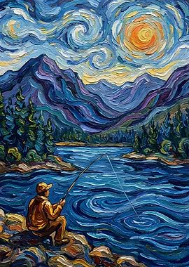 Fishing by the Lake, Starry Night