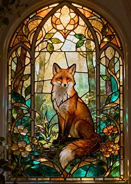 Fox in Stained Glass Window