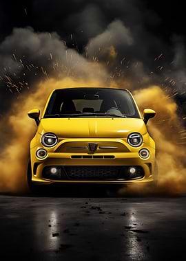 Yellow Fiat 500 with Smoke