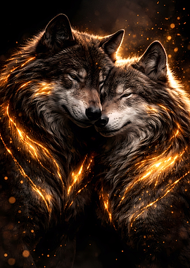 Wolves Couple - Luxury Animal Wall Art - Romantic Gift Decor