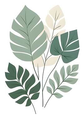 Botanical Illustration with Green Leaves