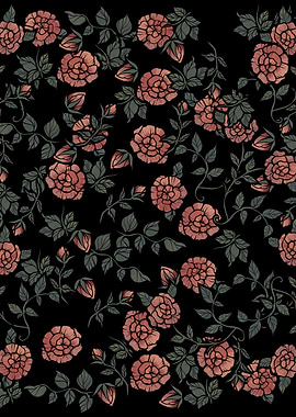 Floral pattern with roses on black