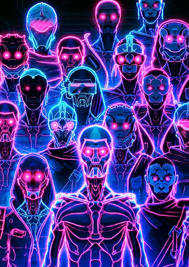 Neon Cyberpunk Robot Crowd