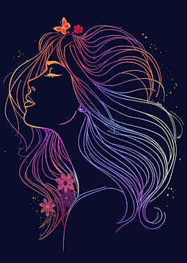 Colorful Woman Silhouette with Flowers