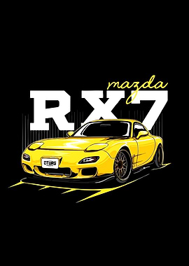Yellow Mazda RX-7 Illustration