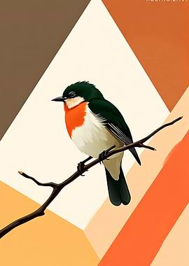 Bird on Branch with Geometric Background