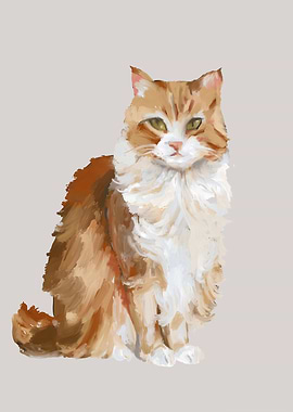 Handapinted oil Painting of a fluffy ginger cat