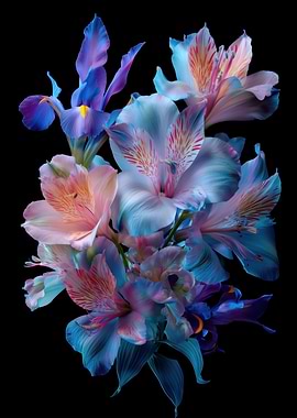 Floral bouquet on black background