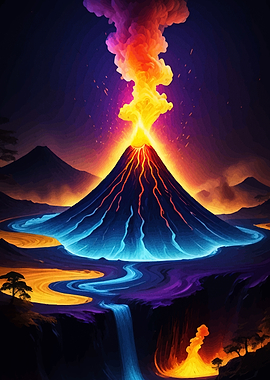 Volcano Eruption Digital Art Landscape