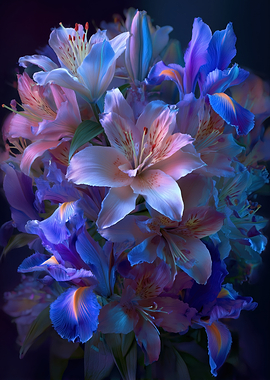 Floral bouquet with lilies and irises