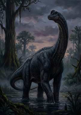 Brontosaurus in a Prehistoric Swamp