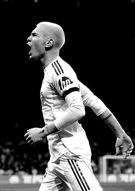 Soccer Player Celebrating in Black and White