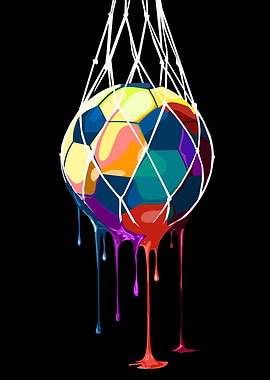 Colorful Soccer Ball with Dripping Paint